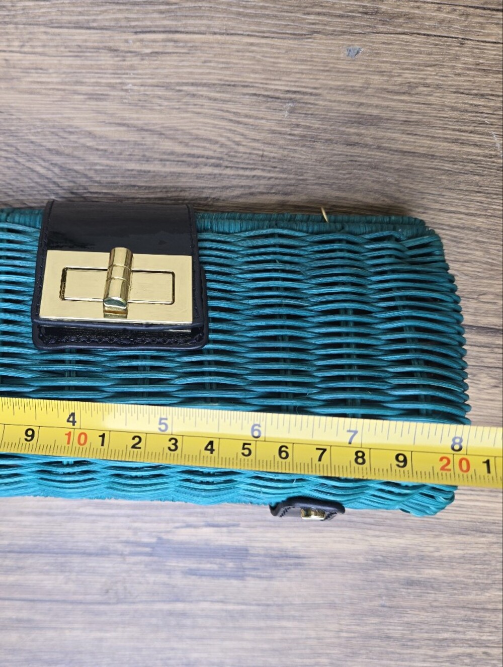 NWT JCrew Teal Straw And Leather Woven Crossbody Bag with Gold Turn-Lock Boho - Picture 7 of 9
